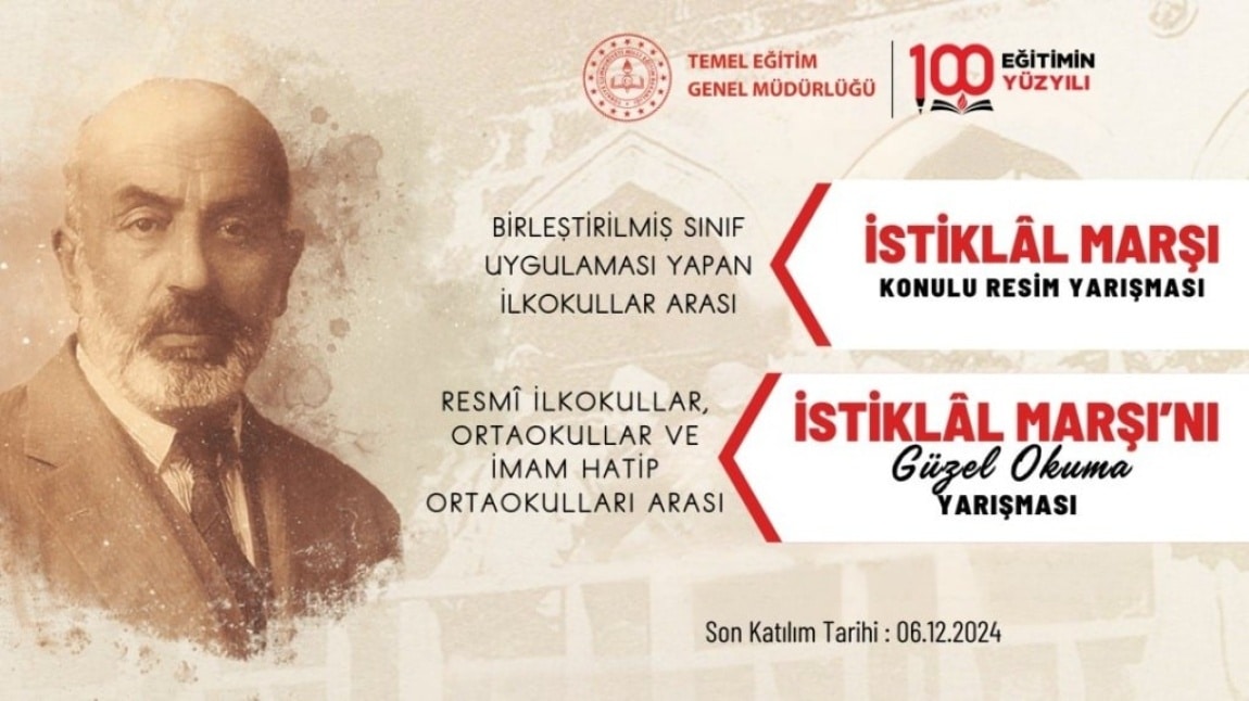 İSTİKLAL MARŞI’NI GÜZEL OKUMA YARIŞMASINDA HEM İLKOKUL HEM DE  ORTAOKUL KADEMESİNDE İLÇE BİRİNCİSİ OLDUK